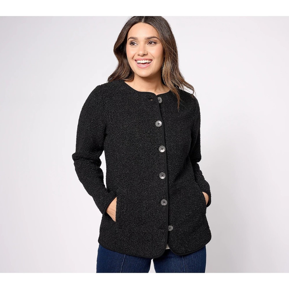 Susan Graver Weekend Knit Boucle Collarless Jacket x-Large. {#109-U